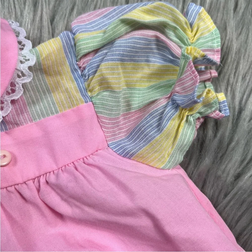 Vintage Mayfair Infants Newborn Baby Dress Pink Striped Ruffle